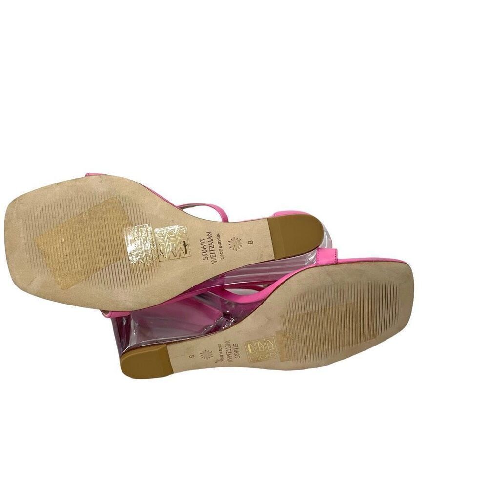 NEW Stuart Weitzman Nudistlucite Leather clear Wedge Sandals Size 8 barbie pink - Picture 9 of 11